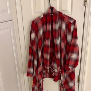 Cato Red Plaid Fringe Cardigan